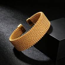 Vintage Fashion 18K Gold Plated Wide Multi-Layer Braided Open Cuff Bracelet, Unisex, Suitable For Daily Wear And Parties, Fashionable Gift Jewelry - Gold - View 1
