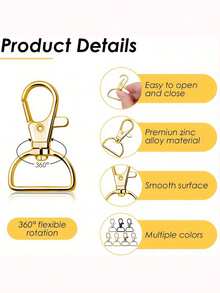 20/60/100pcs Rotating Spring Hook Keychains With D-Ring, Handmade Supplies, Key Ring Making Accessories, Sewing Accessories, 360° Rotating, Durable Zinc Alloy DIY Hardware Accessories, Suitable For Key Rings, Lanyards And Wallets - Multi-color - View 5
