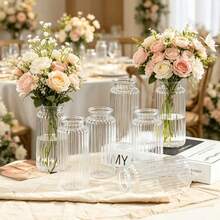 2/5/8/10pcs Shatterproof Transparent Plastic Cylindrical Vase, Thickened Bohemian Style Party Decoration Suitable For Various Festivals, Weddings, Birthday Parties, Home Decor, Shatterproof Round Vase For Flower Arrangement And Minimalist Table Centerpiece, Wedding Desktop Decoration - View 2