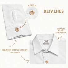 Conjunto Infantil Menino Social Camisa Manga Longa e Body Calça Com Suspensorio e Gravata Borboleta para festa Casamento - Bege/Branco - Visão 4