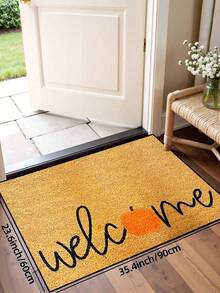 1pc, Autumn Harvest Festival Minimalist Orange Pumpkin Welcome Pattern Printed Indoor Doormat, Seasonal Style Machine Washable Polyester Fiber Doormat, Suitable For Living Room, Bedroom, Daily Decoration, All Seasons - Yellow - View 10