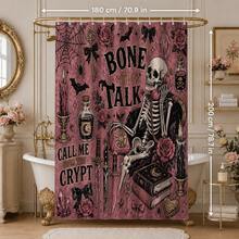 1pc/4pcs Halloween Telephone Skeleton Multi-Function Bathroom Decor Shower Curtain Set, Free 12 Hooks, Premium Holiday Atmosphere, Bathroom Mat, U-Shaped Rug And Round Toilet Lid Cover, Suitable For All Halloween Scenes - Phone Skull - View 11