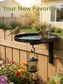 Mangeoire à oiseaux murale en métal noir, bain d'oiseaux suspendu avec crochet, bol d'eau et station d'alimentation pour oiseaux sauvages d'extérieur facile à nettoyer, nichoir à oiseaux durable et résistant à la rouille, convient pour la décoration du jardin, de la cour, de la terrasse, du balcon et de la clôture, attire les colibris et les petits oiseaux, décoration et accessoires de maison, décoration murale - A - Voir 4