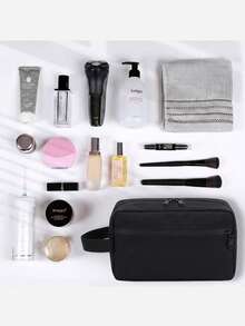 NEWHEY Men's Dopp Kit Travel Toiletry Organizer, Portable Handheld Shaving Storage, Dual Zipper Layered Design, Multi-Functional Cosmetic Case, Business Trip - Black - View 6