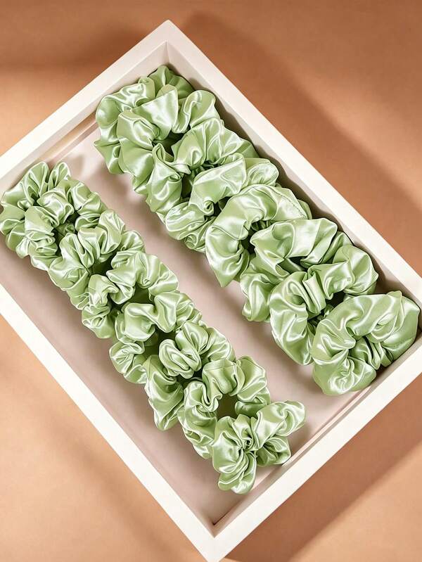 16pcs Solid Sage Green Casual Satin Scrunchies, Elegant Silky Hair Ties, Versatile Satin Style Hair Accessories, No Damage To Hair, Suitable For Party, Daily, Vacation, Travel