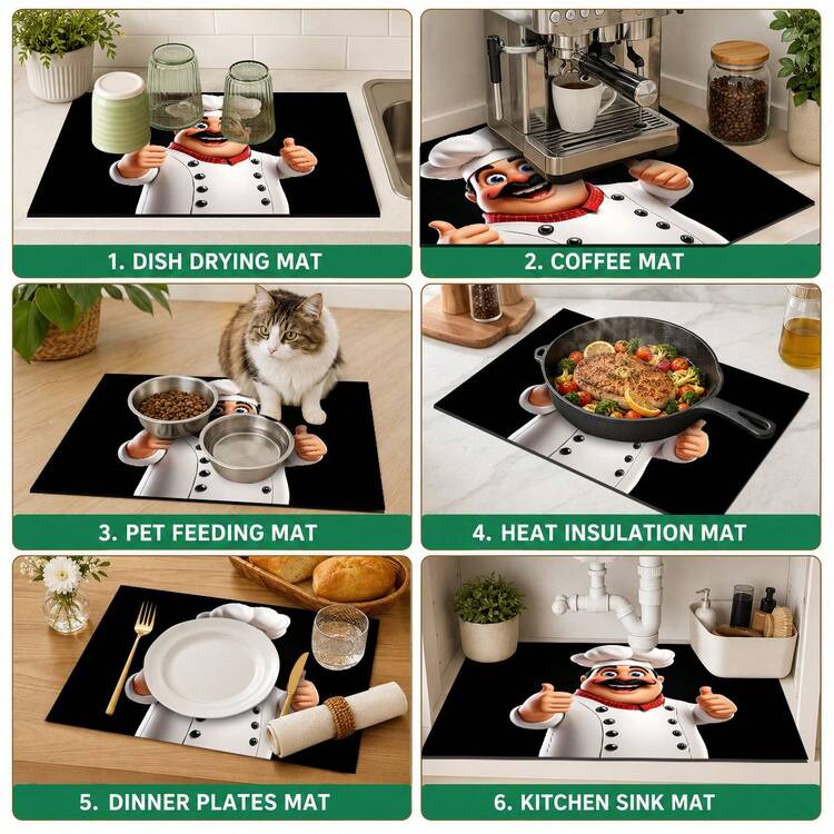 1pc Kitchen Stove Diatomaceous Earth Absorbent Quick-Dry Coffee Machine Mat, Kitchen Home Decor Non-Slip Heat-Resistant, Dish Cup Drying Mat, Easy To Clean Hide Stains, Suitable For Kitchen Dining Table Coffee Bar Kitchen Floor Mat Dining Table Mat Drying Mat Breakfast Mat - Multicolor - View 6