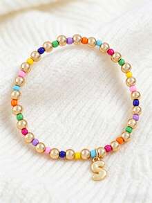 1 Buah Gelang Huruf Manik-Manik Kecil untuk Anak Perempuan, Gelang Elastis dengan Liontin Huruf Awal Tunggal A-Z Kustom, Gelang Manik-Manik Buatan Tangan Berwarna-warni Gaya Boho yang Dapat Ditumpuk, Aksesori Harian - MultiWarna - View 10
