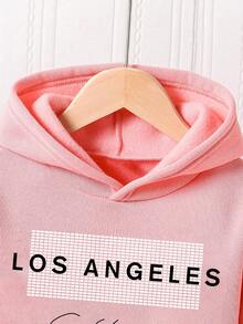 2pcs/Set Toddler Letter Print Warm Hoodie And Sweatpants Set - Pink - View 5