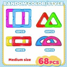 28/48/68pcs Medium 4S Transparent Magnetic Tiles, Rainbow Transparent Window STEM Building Blocks, DIY House & Car Stacking Toy Set, Preschool Educational Birthday Gift - Multicolor - View 9