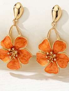 1pc Fashionable Fresh Geometric Versatile Vintage Floral Earrings - Orange - View 3