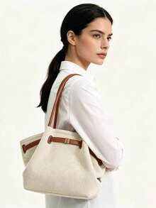 Jw European Style Hana Dumpling Bag Large Capacity Tote Bag For Women, Shoulder & Handheld Dual-Use Commuter Bag, Lightweight & Durable, Suitable For Work, Commuting, School, Shopping, Short Trips, Daily Outings - Beige - View 8