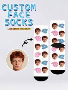 1 Pair Custom Face Print Socks,Seashell Conch Ocean Pattern Mid Calf Socks, Personalized Funny Photo Socks, Unisex Casual Summer Gift Socks - Multicolor - View 5