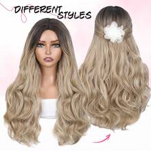 Ombre Brown Body Wave Wig For Women 26 Inch Long Wavy Wig Middle Part Synthetic Heat Resistant Wigs With Brown Roots Balayage Culry Wig For Cosplay Daily Use - Multicolor - View 3