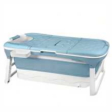 Foldable Adult Bathtub With Built-In Massage Roller, Detachable Cover & Stable Bath Stand – Compact Blue-And-White Design (148 * 62 * 53 Cm), Lightweight And Easy To Assemble, Store Or Move; Smooth Surface, Rounded Edges, Drain Plug Included; Ideal F - 148 X 62 X 52cm - View 4