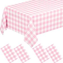 1pc Pink And White Plaid Disposable Tablecloth For Camping, Decoration, Party, Birthday Party, Gender Reveal Party - Multicolor - View 2