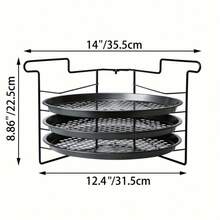 4-Piece 11-Inch Perforated Round Pizza Trays Set – Oven- Baking Trays With Support Racks For Home Cooking, Baking, And Grilling Use - Black - View 9