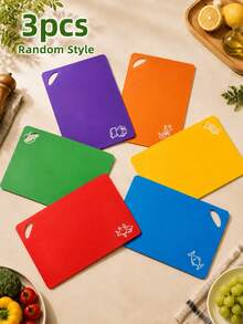 Küchen-Schneidebrett-Set aus Kunststoff, extra dickes flexibles Schneidebrett mit bunten Lebensmittel-Symbolen und rutschfestem Griff, rutschfestes Schneidebrett, Küchenzubehör, Studentenwohnheim-Zubehör, Küchenzubehör - Übersicht 15