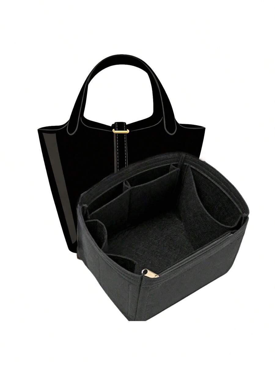 18pcs Felt Organizer Insert Liner For Picotin 22, High Quality Large Capacity Inner Bag, Handbag Organizer (Black) - Black - View 1