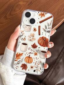 1pc Pumpkin & Autumn Leaf Pattern Transparent TPU Full Coverage Lens Anti-Drop Anti-Fingerprint Phone Case Compatible With Galaxy/ 16 Pro/16 Plus/15/15 Pro Max/15 Pro/11/12/13/14 Pro Max/11 Pro/11 Pro Max/12 Pro/12 Pro Max/13 Pro/13 Pro Max/14 Pro/14 Pro Max Soft Shell Premium Creative - Multicolor - View 3