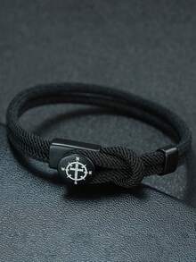 diffone Pulsera de moda hecha a mano con cuerda de Milán de 4MM, pulsera brazalete con brújula y cruz grabadas para hombres, joyería de brazalete - Pulsera de cordón con apertura - Ver 16