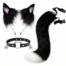 3件套节日派对猫耳装饰套装，包括闪亮发箍、铃铛项链和毛绒猫尾巴，适合各种节日派对、情人节角色扮演、夜店活动，是完美的礼物之选。 - 彩色 - 查看 7