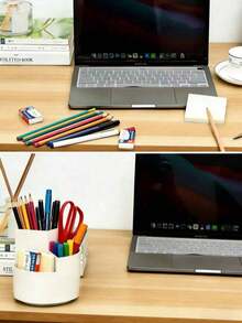 360° Rotating Pen Holder, 3-Compartment Design, Large Capacity Rotating Pen Holder Desktop Storage Rack, Suitable For Office, School, Art Supplies - One Size Fits All - View 8