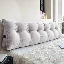 Ultra-Soft Triangular Wedge Pillow For Bed Headboard Support – Light Grey & Dark Grey Dual-Tone Design | Removable Washable Cover | Built-In Side Pocket For Remote/Book/Phone | Large Bolster Cushion Shape Fits Double Beds | Comfort-Focused Backrest F - Light Grey - View 3