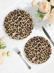10pcs/20pcs/30pcs/50pcs/100pcs Leopard Print Paper Plates, 7/9 Inch Scalloped Edge Dinner Plates, Brown Leopard Pattern Paper Plates, Suitable For Jungle Theme Party, Birthday, Wildlife Party Decoration, Used For Serving Desserts, Snacks And Meals - Multicolor - View 6
