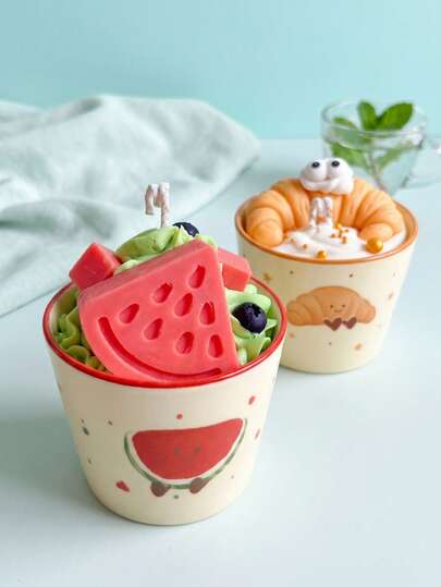 Colorful Decorative Candles With Printed Cups, Cute Cartoon Wax Design, Suitable For Bedroom Desk Home Decor, Birthday Gifts, Party Favors And Cute Seasonal Room Accents