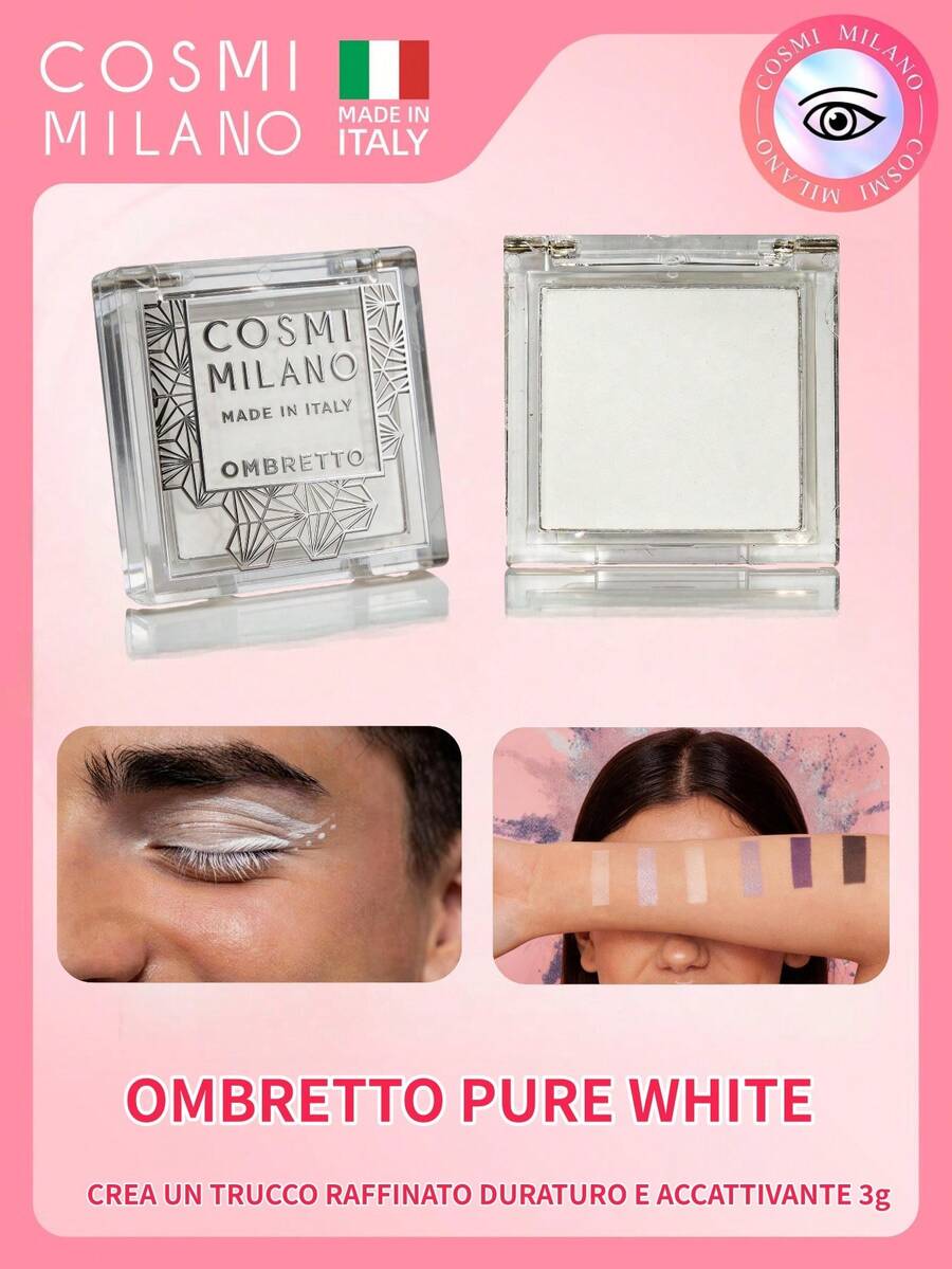 COSMI MILANO Made In Italy Holographic Shimmer Single-Color Eyeshadow Ultra Fine Pigments Three-Dimensional Iridescence Effect, Easy To Apply Without Flaking Long-Lasting Essential Eye Make-Up For Women Ideal Spring Summer Gift Birthday Party Daily Look And Event - 純白101 - 查看 1