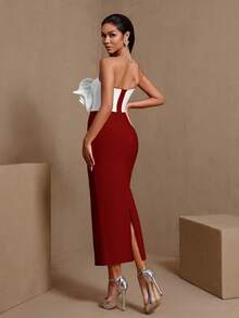 Solid Color Elegant Rhinestone Chain Armor Water Drop Crystal Bandage Dress For Formal Party Evening Wedding - Burgundy - View 3