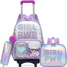 Conjunto de mochila con ruedas 2 en 1 para niñas, bolsa escolar portátil para estudiantes - Maleta con ruedas dos en uno para niñas - Ver 10