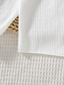 طقم بناتي كاجوال موضة من قطعتين، ملابس علوية بأكمام طويلة مزينة بزهور ثلاثية الأبعاد بتأثير فقاعي مجعد وبنطلون بقصة مستقيمة، للربيع/الخريف - أبيض - مشاهدة 7
