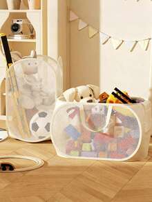 Toy Storage Basket, Large Capacity Plush Doll Organizer Bin For Kids Living Room, Household Laundry Basket Handheld Clothing Storage Bucket - Multicolor - View 4