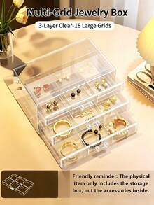 1pc Large Capacity 72-Slot Acrylic Jewelry Box, Transparent Multi-Layer Stackable Drawer Organizer, Jewelry Storage And Organization, Holiday Gift - Transparent - View 12