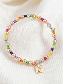 1 Buah Gelang Huruf Manik-Manik Kecil untuk Anak Perempuan, Gelang Elastis dengan Liontin Huruf Awal Tunggal A-Z Kustom, Gelang Manik-Manik Buatan Tangan Berwarna-warni Gaya Boho yang Dapat Ditumpuk, Aksesori Harian - MultiWarna - View 21
