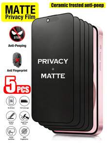 BOLLYMORE 5片裝磨砂防窺隱私螢幕保護膜，適用於 iPhone 17 Pro Max [6.9 吋]，防窺隱私配件，抗眩光防指紋膜，可搭配手機殼使用，易安裝無氣泡，觸感滑順，適用於 iPhone 17 Pro Max/17 Pro/17 Air/17E/16/15/14 Plus/13 Mini/12/11 系列 - 5件 - 查看 12