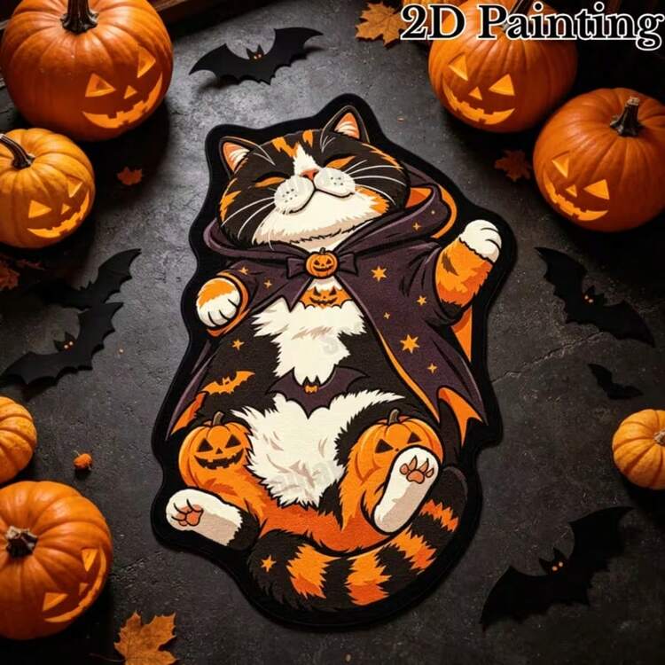 1pc Halloween Cape Calico Cat Shaped Doormat, Welcome Mat, Carpet, Floor Mat, Halloween Door Mat, Bedroom Carpet, Area Rug - Multicolor 3 - View 2