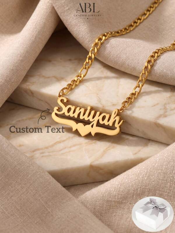 Customized Stainless Steel Necklace, Heart & Letter Clavicle Chain Jewelry, Gift For Her, Mom, Daughter, Anniversary, Mother's Day, Gold, Y2K, Aesthetic