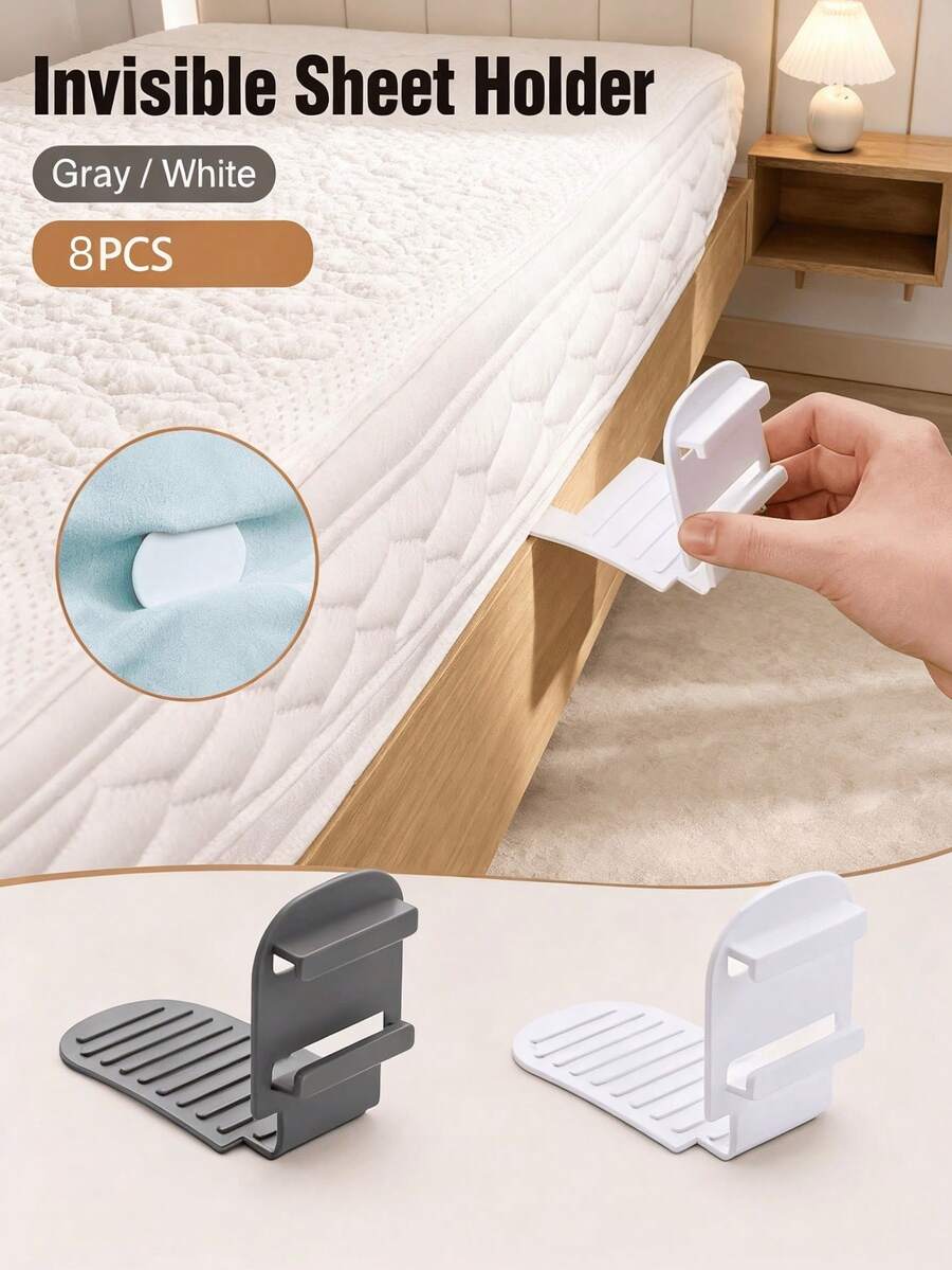 8pcs Adjustable Invisible Bed Sheet Clips, No-Drill Bed Sheet Fasteners, Anti-Slip Anti-Wrinkle Bedding Fixer For Bedroom - 8 Pcs - View 1