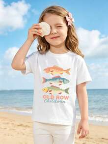 Sommer & Herbst Mädchen Baumwolle Kurzarm T-Shirt, süß mädchenhafter Preppy-Stil mit lustigen bedruckten Grafiken - Weiss - Übersicht 2