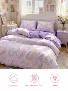 HONEYMOON 花卉印花被套組（2件組 = 1件被套 + 1件枕套；3件組 = 1件被套 + 2件枕套），100% 聚酯纖維數位印花布料，柔軟透氣、抗皺，枕套不含枕芯（不含被芯），適用於居家與宿舍 T/F/Q/K 尺寸，送給媽媽的完美禮物 - 彩色 - 查看 7