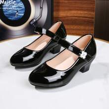 1 Pasang Sepatu Mary Jane Kulit Paten Mengkilap untuk Anak Perempuan, Ujung Bulat dengan Tali Perekat, Mudah Dipakai, Cocok untuk Pernikahan, Ulang Tahun, dan Dipadukan dengan Gaun - Hitam - View 11