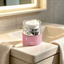 Pink, Silver And Colorful Fully Rhinestone Refillable Dispenser Bottles, Transparent Lid Empty Skincare Containers, Suitable For Face Cream, Lotion, Eye Cream, Shiny Crystal Decorated Travel Cosmetic Storage Jars, Vanity Daily Use - Pink - View 2