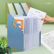 Carpeta de archivos tipo acordeón A4 para niños HUAJIE, bolsa para documentos de 13 compartimentos, material PP, gran capacidad, organizador de documentos para estudiantes y oficinas. - Azul - Ver 2