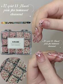 KIRAME 1800顆粉色平底圓形水鑽，高品質超亮美甲水鑽套組，含1件點花工具，1-5mm閃亮美甲水晶，適用DIY居家美甲、美甲沙龍、美甲用品、萬聖節美甲、節日禮物 - 粉色 - 查看 3