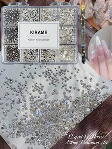 KIRAME 2800顆白色平底圓形水鑽，高品質超亮美甲水晶套組，含1件點花工具，1-5mm亮面美甲水晶，適用DIY居家美甲、美甲沙龍、美甲用品、萬聖節美甲、節日禮物 - 白色 - 查看 3