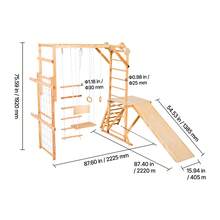 Indoor Playground Jungle Gym, 8-In-1 Wooden Indoor Playground For Kids, 220LBS Montessori Climbing Toys Playset With Slide, Swing, Monkey Bar, Gym Rings, Wooden / Rope Ladder, Climbing Net & Bar - Wood, 8-in-1, L - View 10