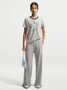 Nike Women's AS W NSW CLUB SS GFX TEE Short Sleeve Knit Collarless T-Shirt TIW1195-050 - Grey - View 6