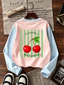 Tween Girl 1pc Printed Long Sleeve T-Shirt, Suitable For Tween Girls' Autumn/Winter Top, Young Student Children's Clothing, Suitable For Outerwear And Layering - Baby Blue - View 4